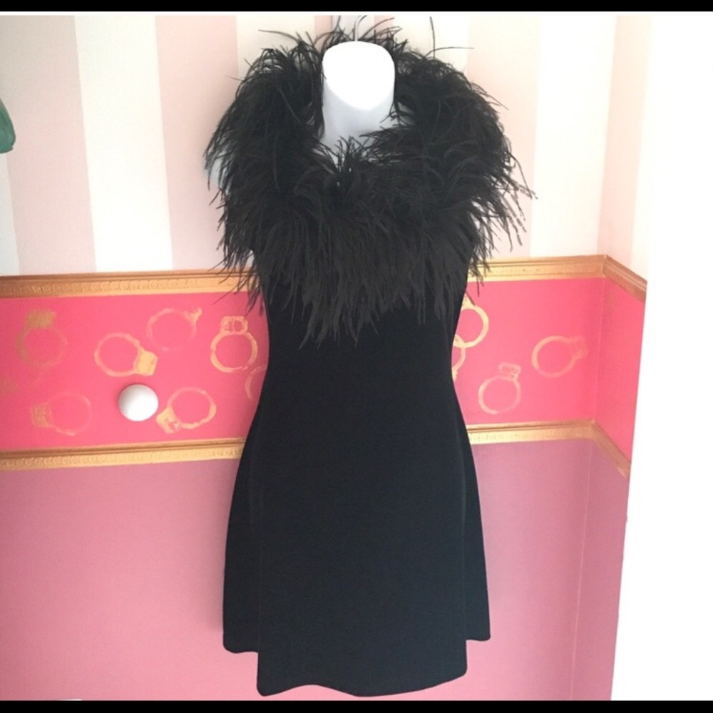 Vintage dress with ostrich feathered neckline